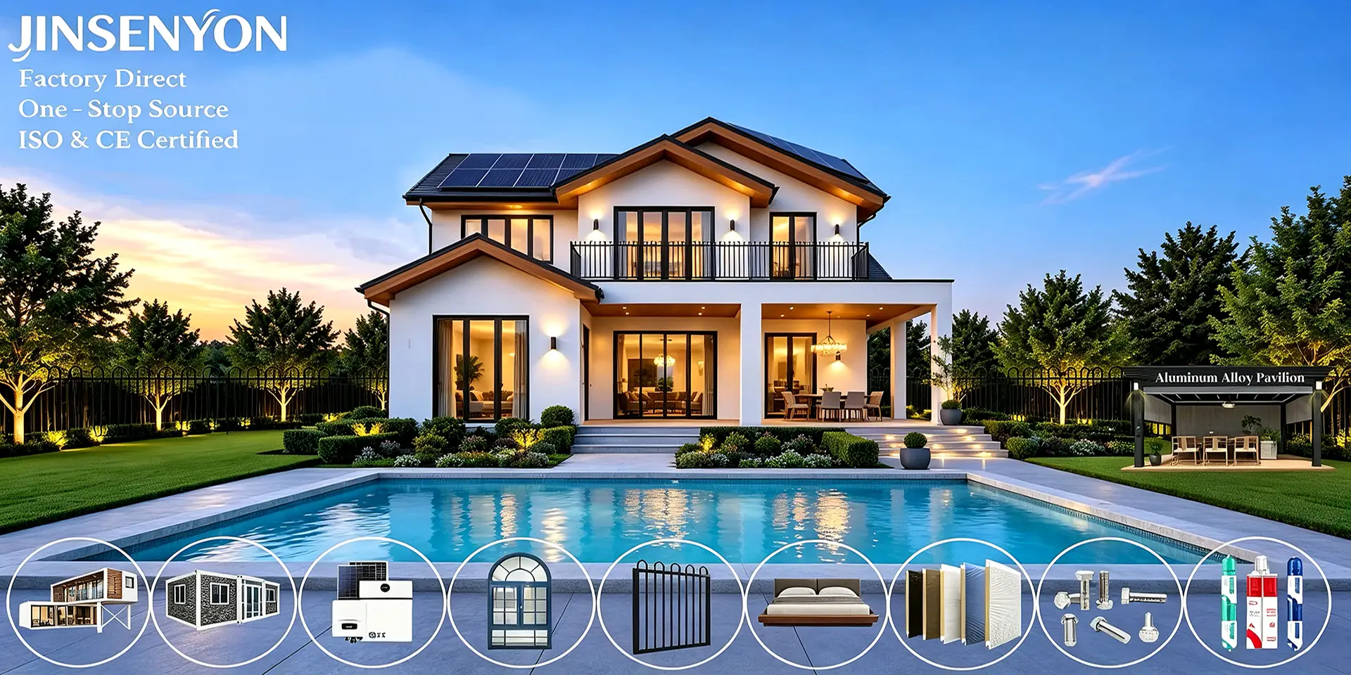 Factory-direct one-stop sourcing: aluminium pavilions, container houses, solar, doors and windows, panels and fasteners