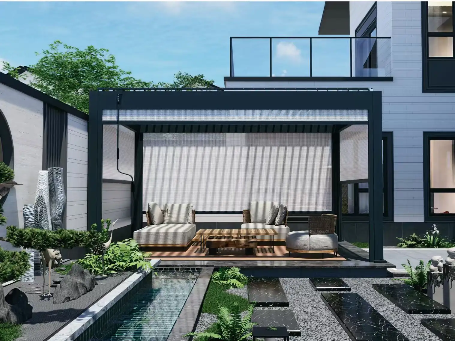 Aluminum Alloy Flipping Louver Retractable Electric Pavilion