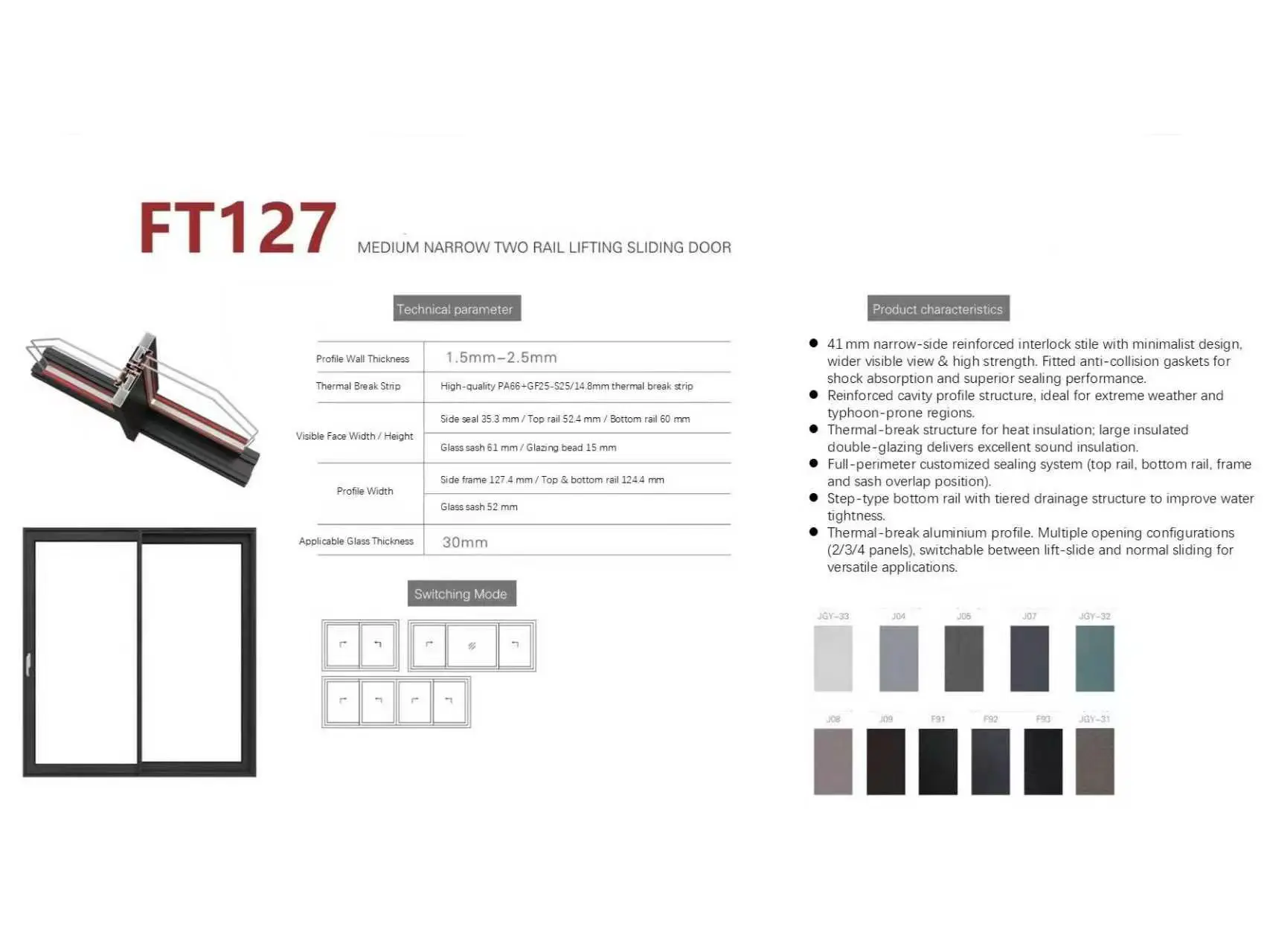 Medium‑Narrow Two‑Rail Lifting Sliding Door